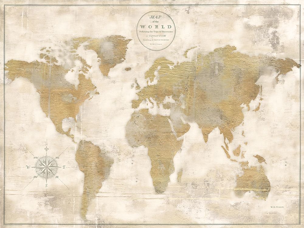 Rustic World Map Cream No Words art print by Marie-Elaine Cusson for $57.95 CAD