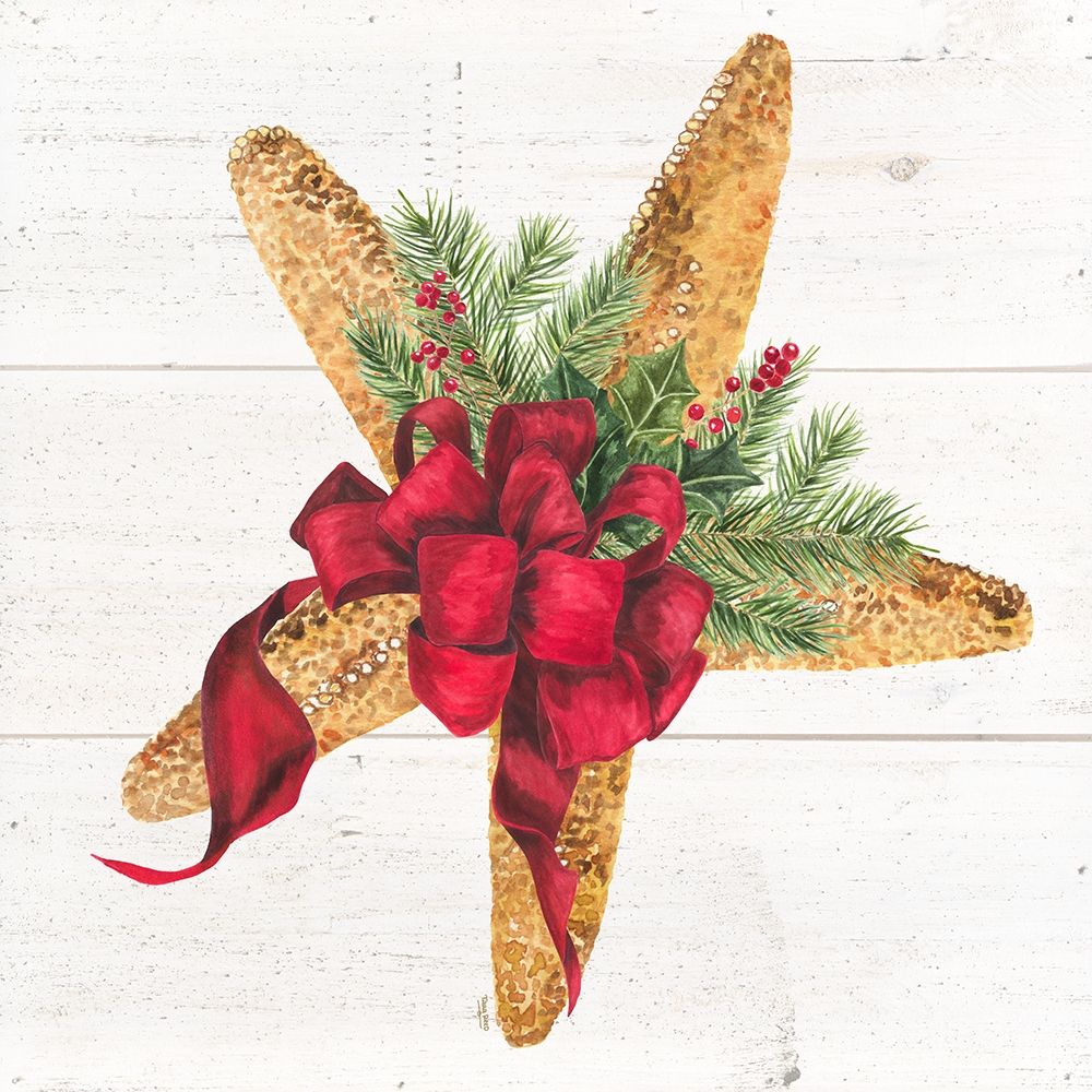 Christmas by the Sea Starfish square art print by Tara Reed for $57.95 CAD