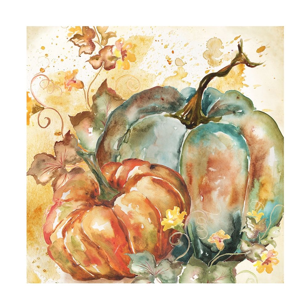 Watercolor Harvest Teal and Orange Pumpkins II art print by Tre Sorelle Studios for $57.95 CAD