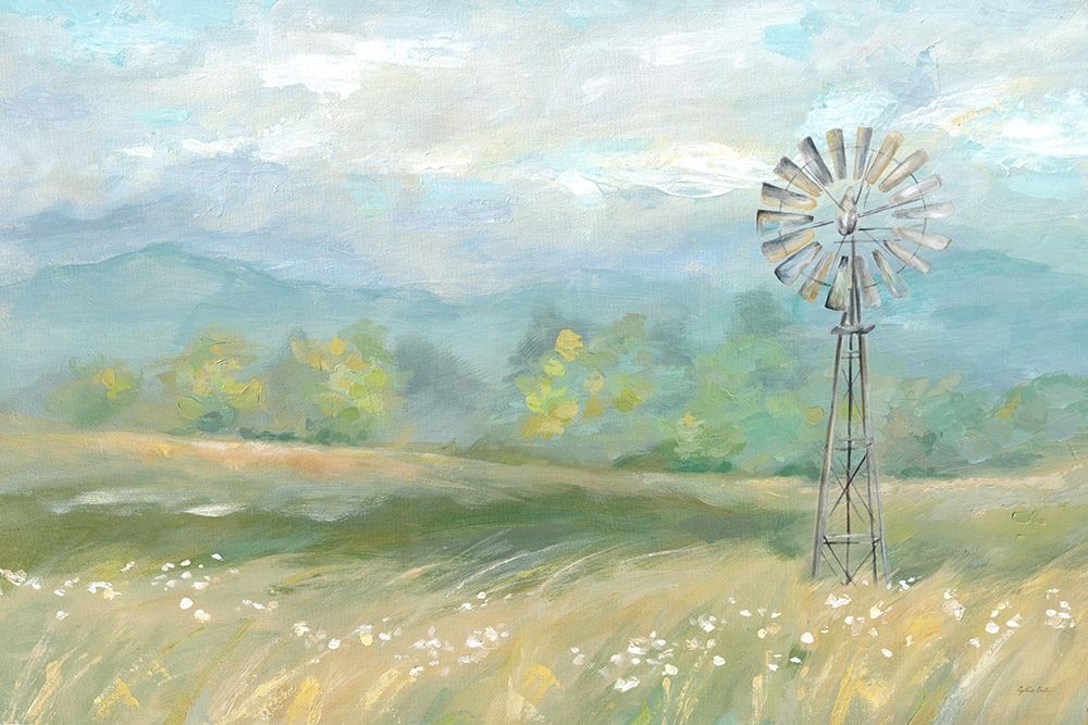 Country Meadow Windmill Landscape art print by Cynthia Coulter for $57.95 CAD