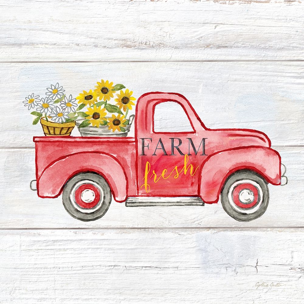 Farmhouse Stamp Red Truck art print by Cynthia Coulter for $57.95 CAD
