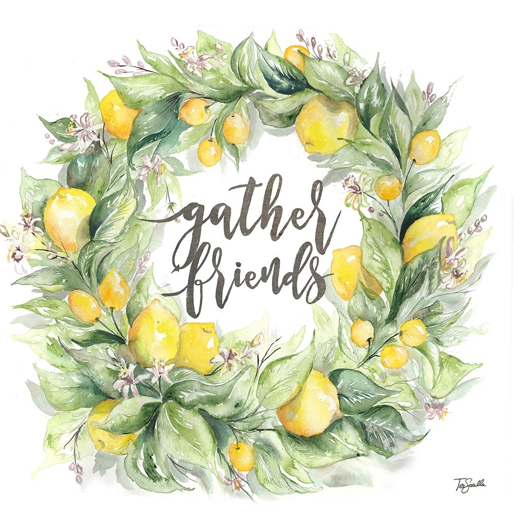 Watercolor Lemon Wreath Gather Friends art print by Tre Sorelle Studios for $57.95 CAD