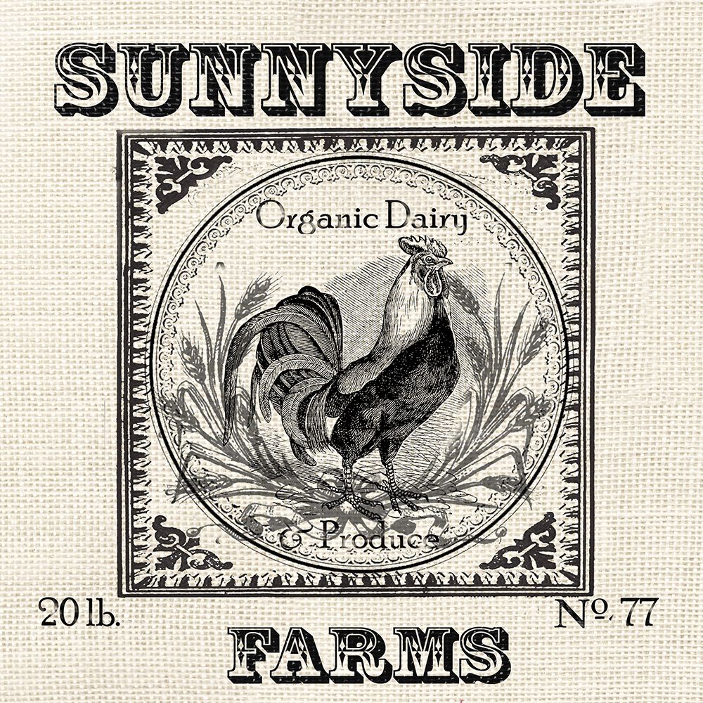 Farmhouse Grain Sack Label Rooster art print by Tre Sorelle Studios for $57.95 CAD
