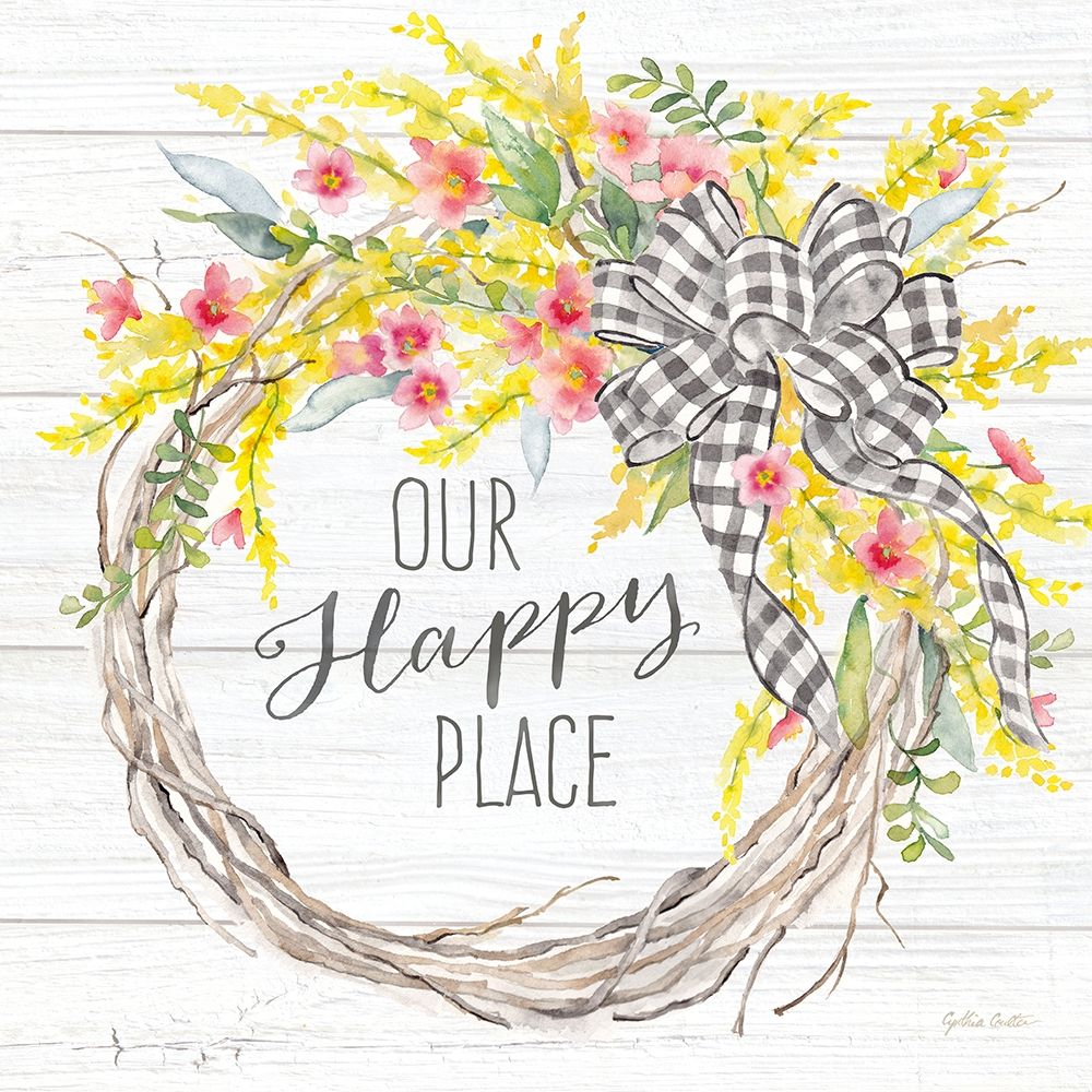 Spring Gingham Wreath Happy Place art print by Cynthia Coulter for $57.95 CAD