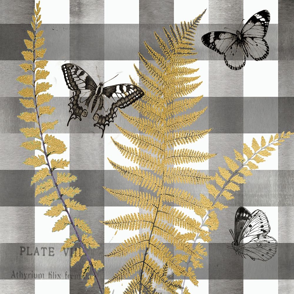 Buffalo Check Ferns and Butterflies Neutral I art print by Tre Sorelle Studios for $57.95 CAD