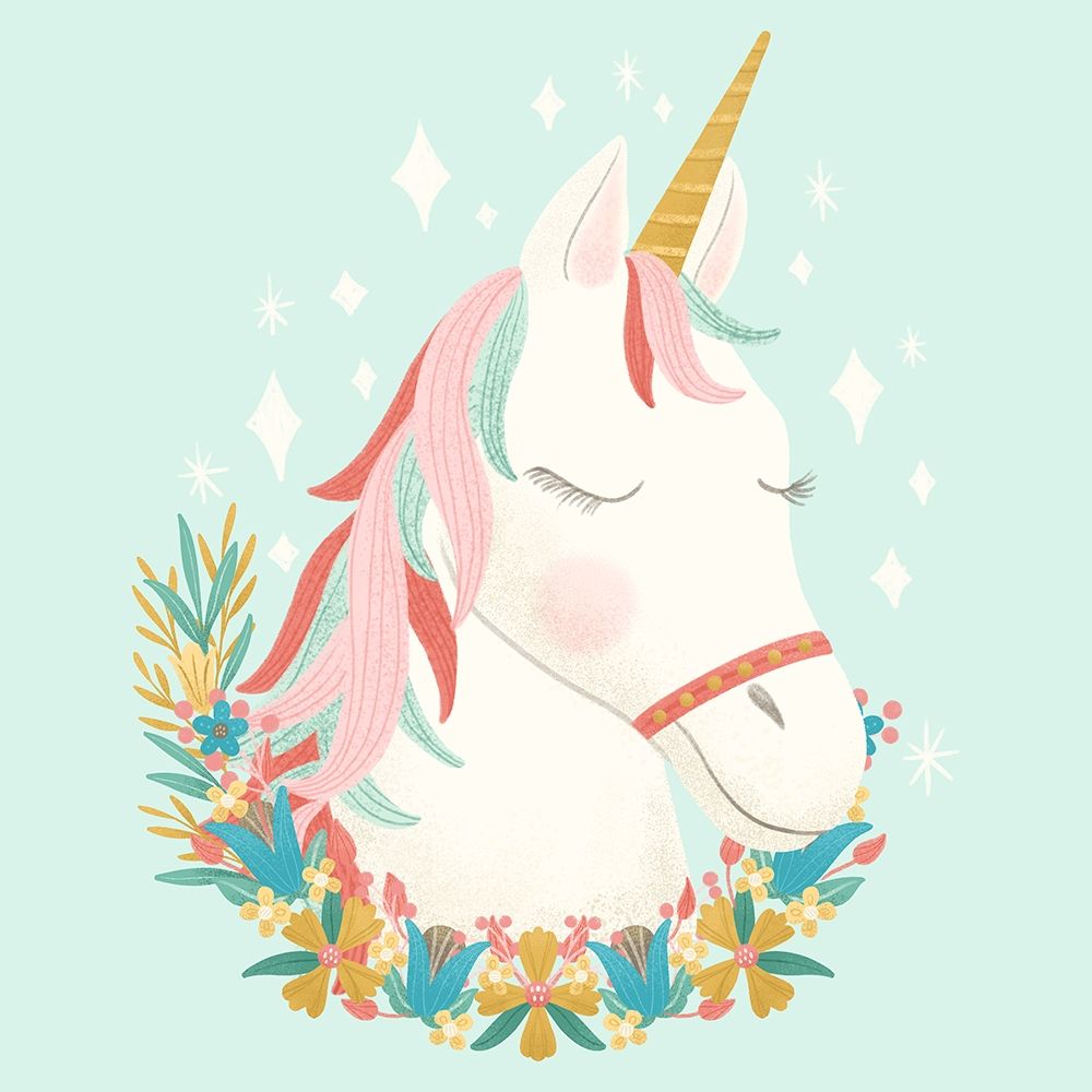 Unicorns and Flowers I art print by Noonday Design for $57.95 CAD