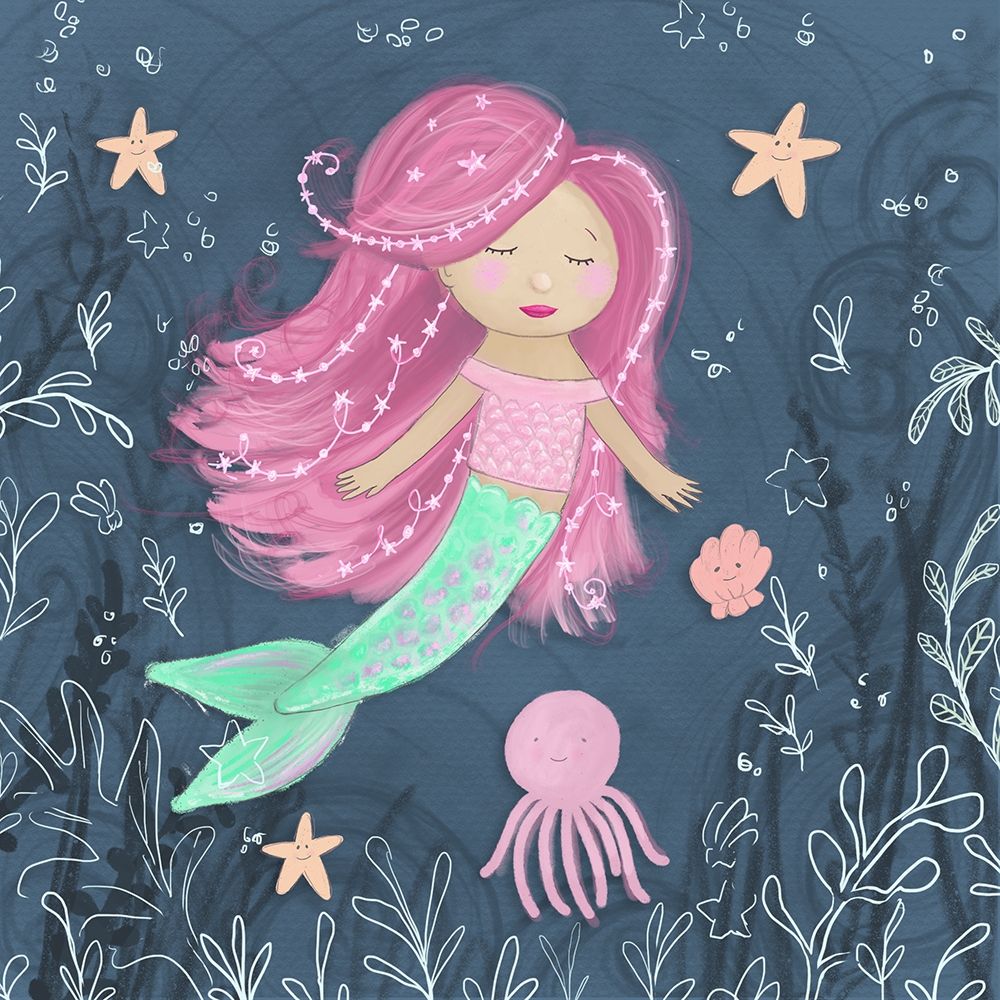 Mermaid and Octopus Navy I art print by h.artworks for $57.95 CAD