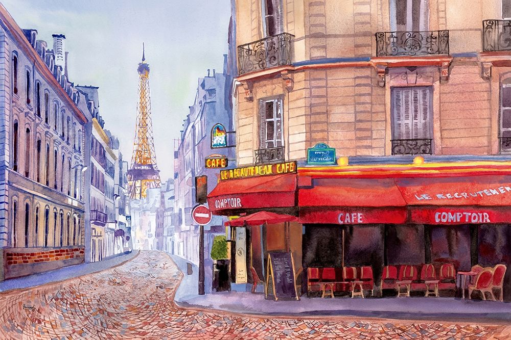 Paris Cafe w/Eiffel art print by Bannarot for $57.95 CAD