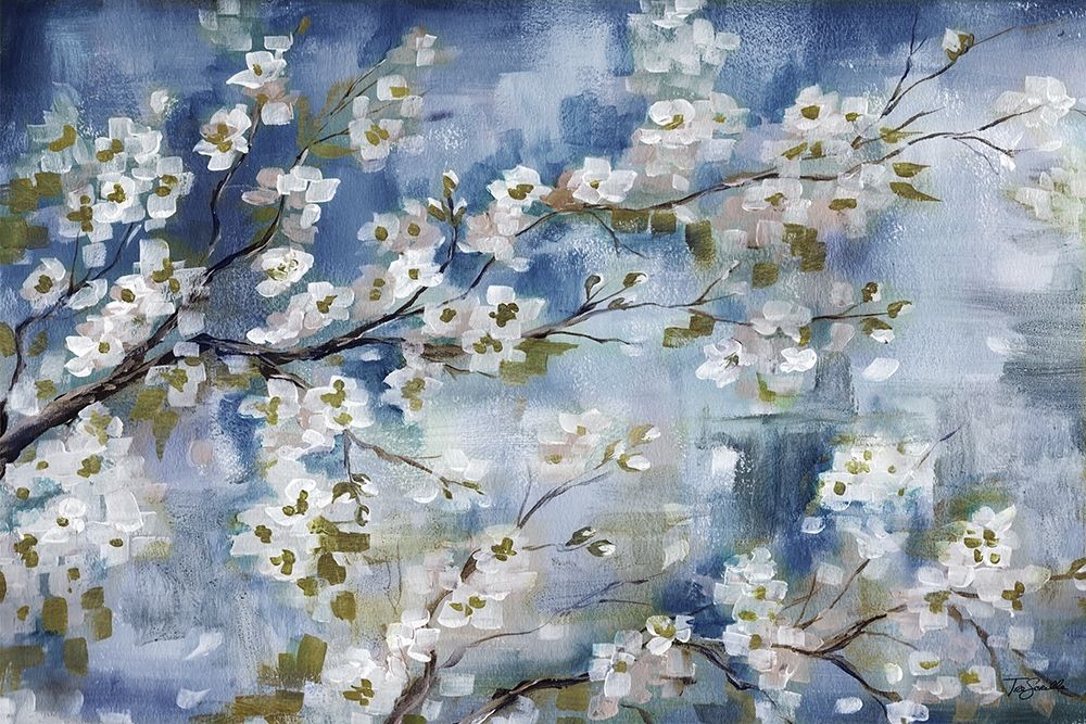 Cherry Blossoms Branch Blue and White landscape art print by Tre Sorelle Studios for $57.95 CAD
