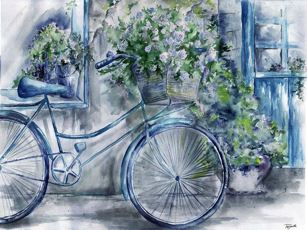 Blue and White Bicycle Florist Shop art print by Tre Sorelle Studios for $57.95 CAD