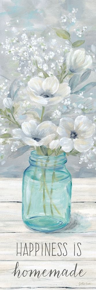 Vintage Jar Bouquet sentiment vertical I-Happiness art print by Cynthia Coulter for $57.95 CAD