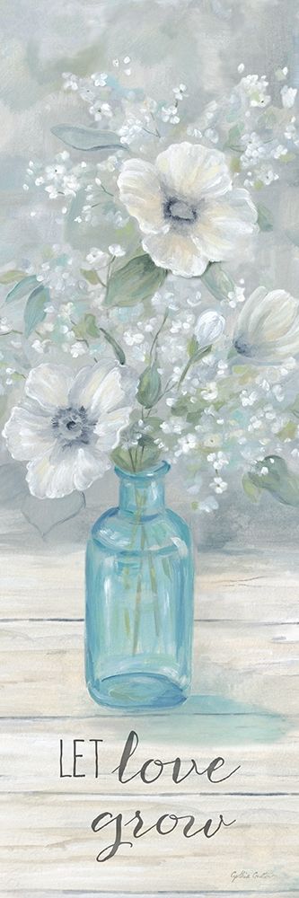Vintage Jar Bouquet sentiment vertical II-Let Love Grow art print by Cynthia Coulter for $57.95 CAD