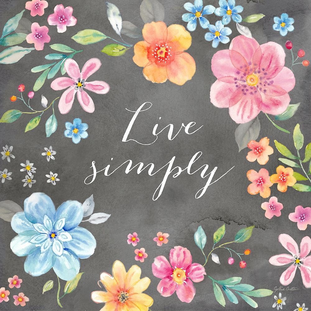 Whimsical Blooms sentiment black IV-Live Simply art print by Cynthia Coulter for $57.95 CAD