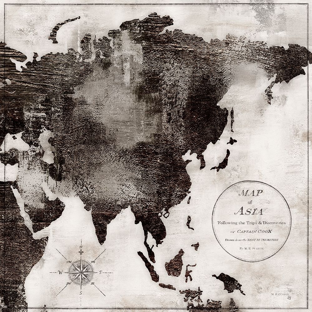 World Map Black and White II-Asia art print by Marie-Elaine Cusson for $57.95 CAD