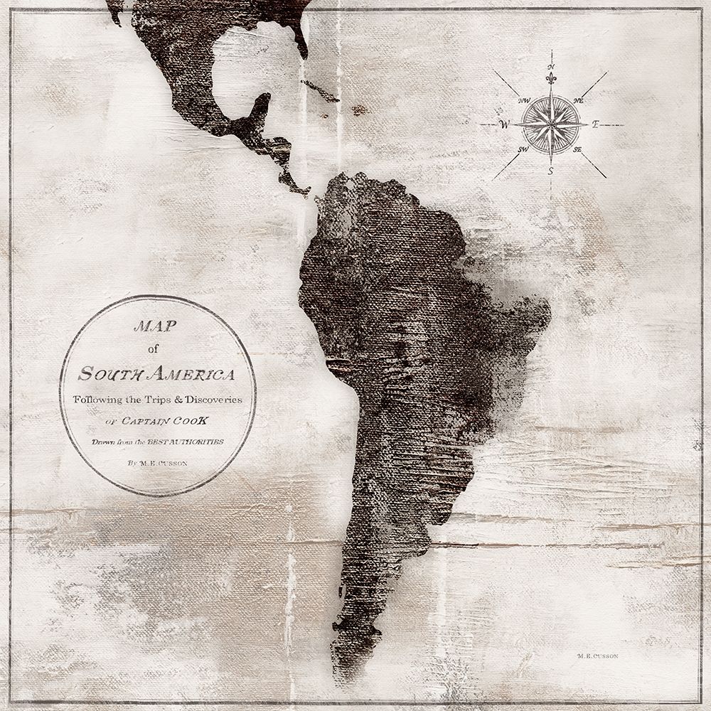 World Map Black and White VI-South America art print by Marie-Elaine Cusson for $57.95 CAD