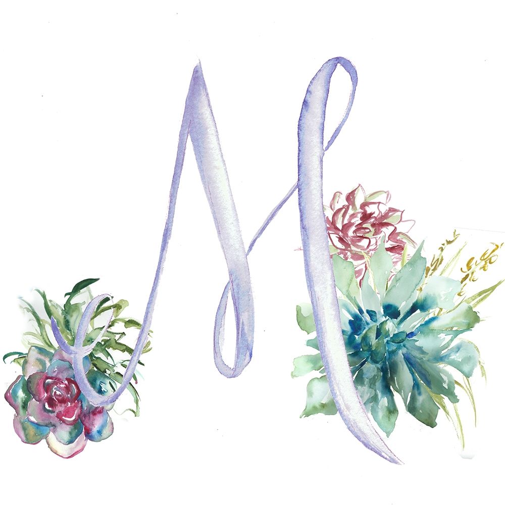 Watercolor Succulent Monogram M art print by Tre Sorelle Studios for $57.95 CAD