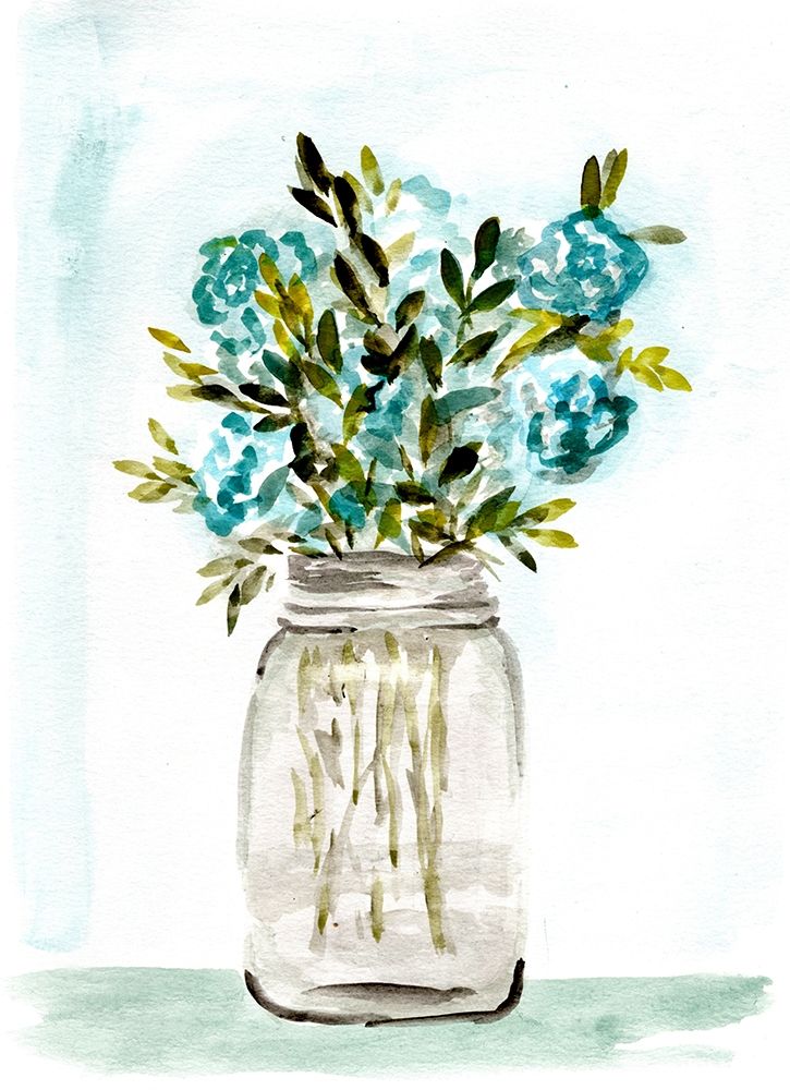 Blue Floral Mason Jar art print by Marcy Chapman for $57.95 CAD