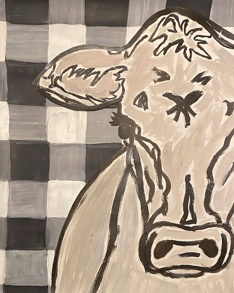 Farm Sketch Cow buffalo plaid art print by Kathleen Bryan for $57.95 CAD