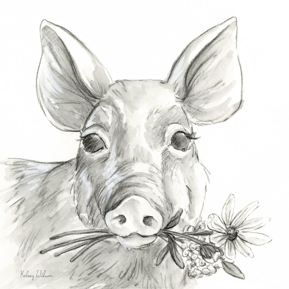 Watercolor  Pencil Farm I-Pig art print by Kelsey Wilson for $57.95 CAD
