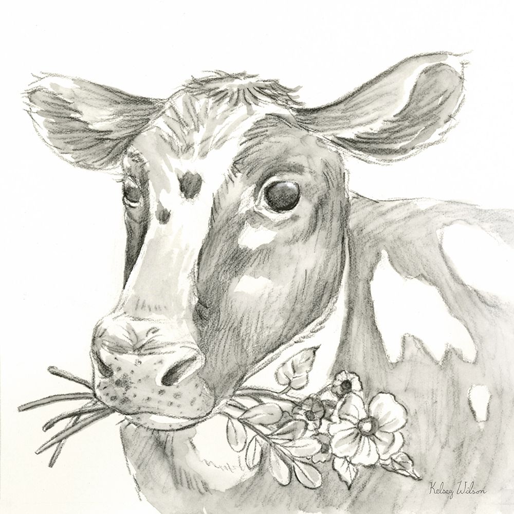 Watercolor  Pencil Farm II-Cow art print by Kelsey Wilson for $57.95 CAD