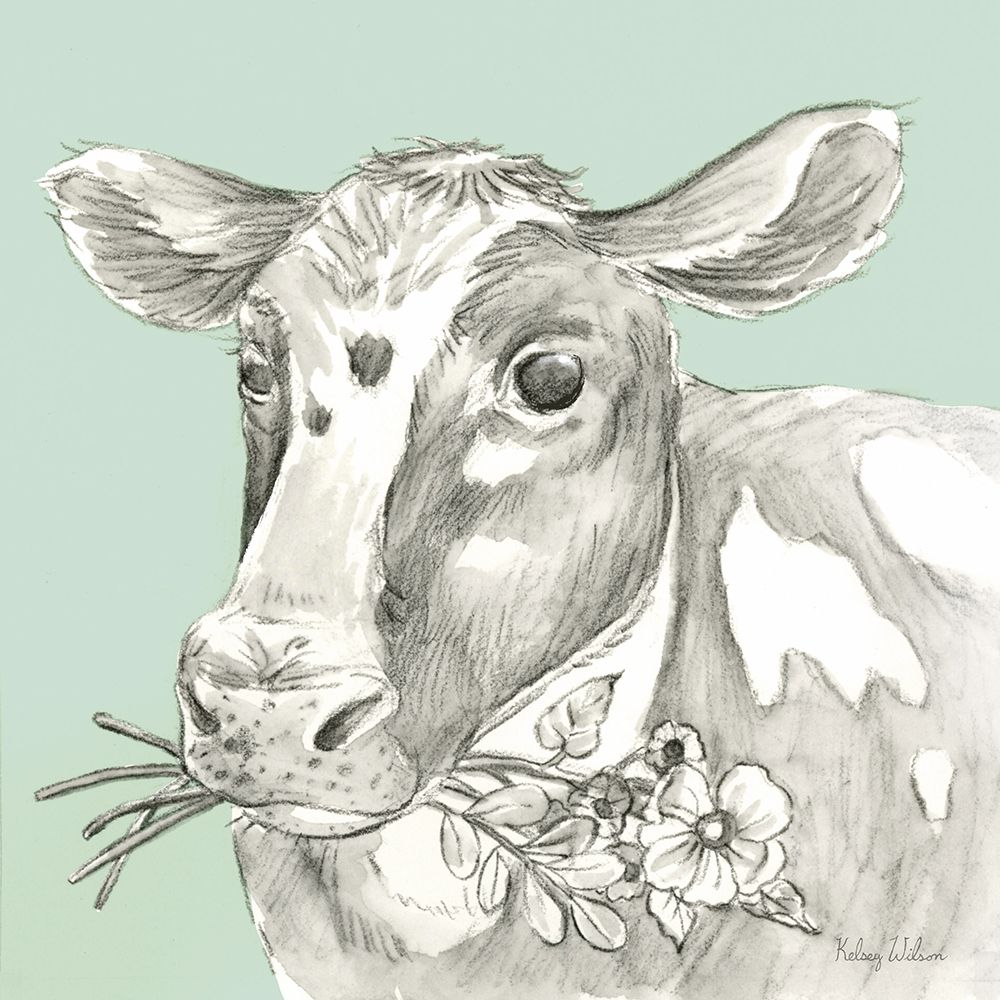 Watercolor  Pencil Farm color II-Cow art print by Kelsey Wilson for $57.95 CAD
