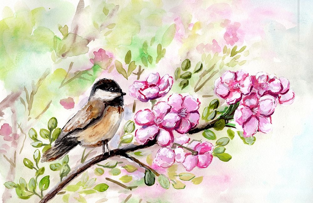 Spring  Chickadee and Apple Blossoms art print by Marcy Chapman for $57.95 CAD
