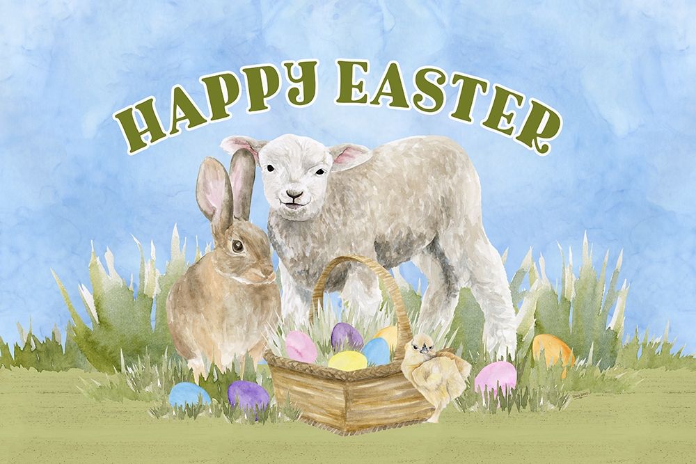 Farmhouse  Easter Sentiment landscape-Happy Easter art print by Tara Reed for $57.95 CAD