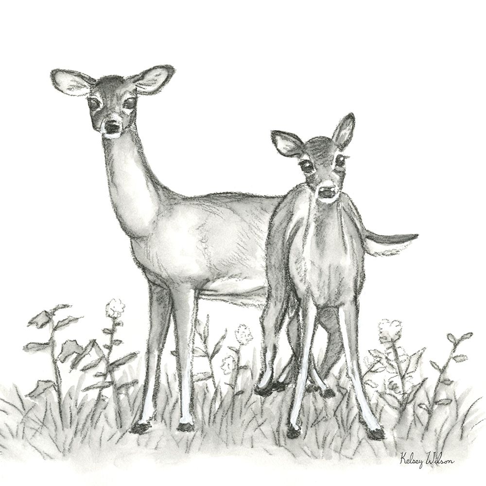 Watercolor Pencil Forest X-Deer Family art print by Kelsey Wilson for $57.95 CAD