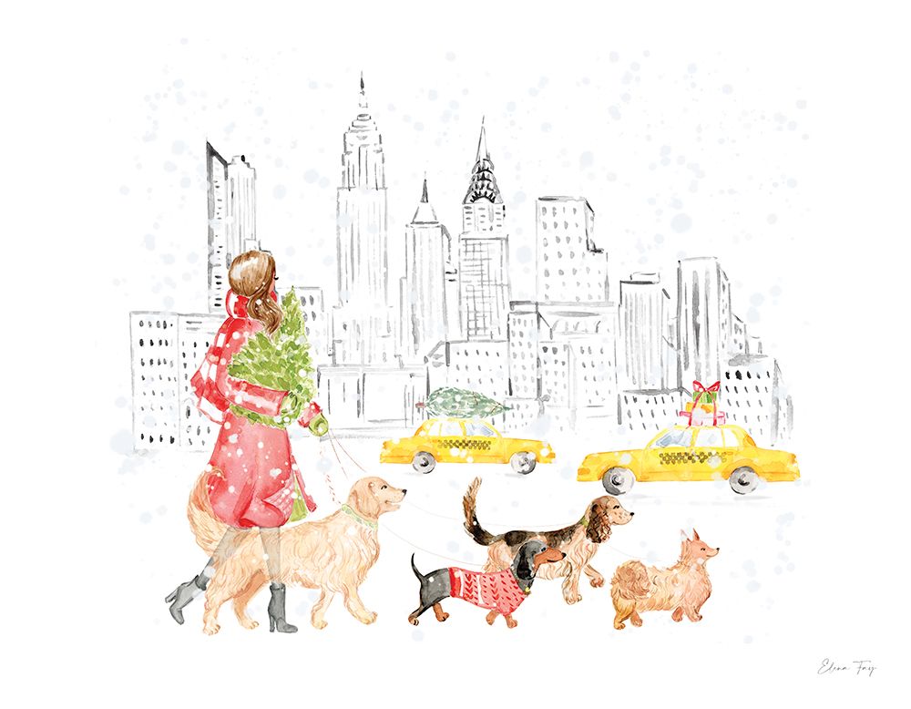 Christmas in the City landscape I art print by Elena Fay for $57.95 CAD