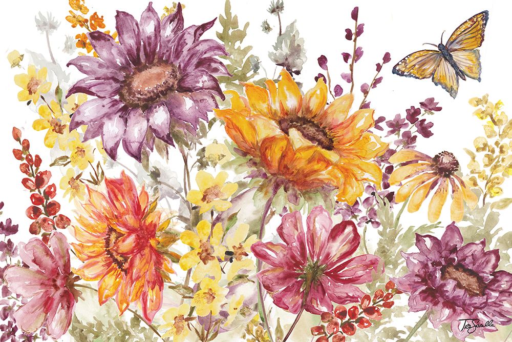 Wild Sunflower Meadow Watercolor landscape art print by Tre Sorelle Studios for $57.95 CAD