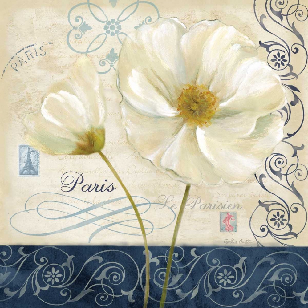 Paris Poppies Blue Trim II art print by Cynthia Coulter for $57.95 CAD