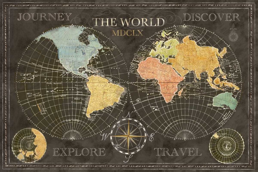 Old World Journey Map Black  art print by Cynthia Coulter for $57.95 CAD
