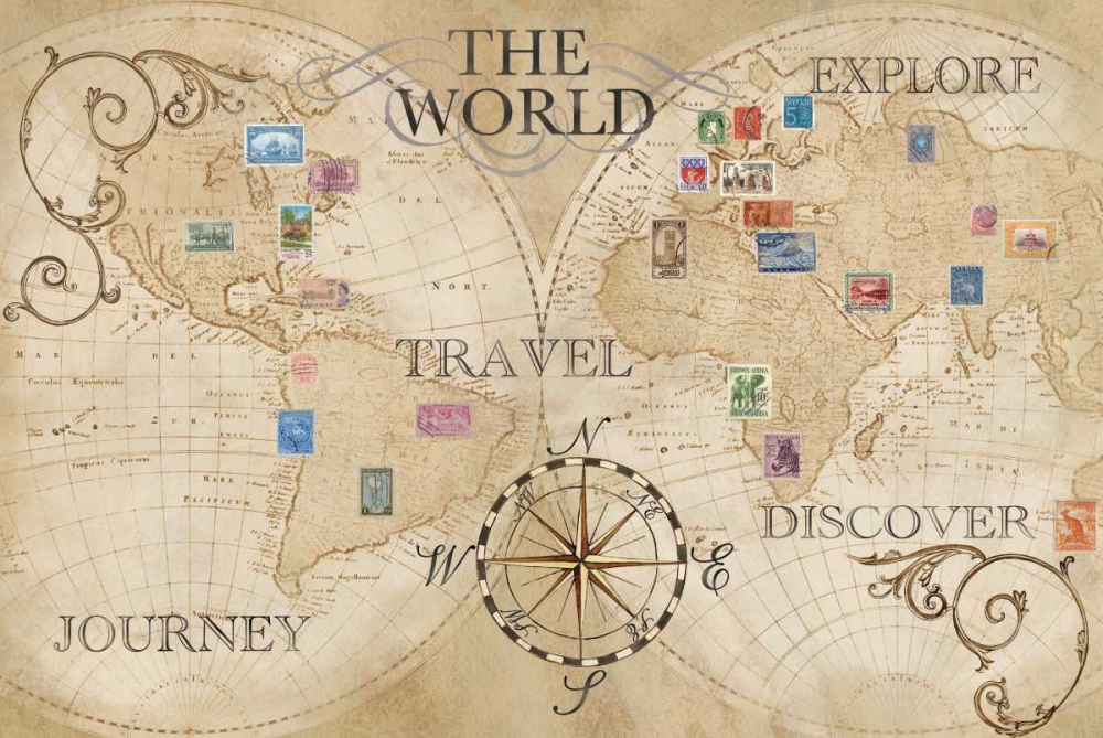 Old World Journey Map Stamps art print by Cynthia Coulter for $57.95 CAD