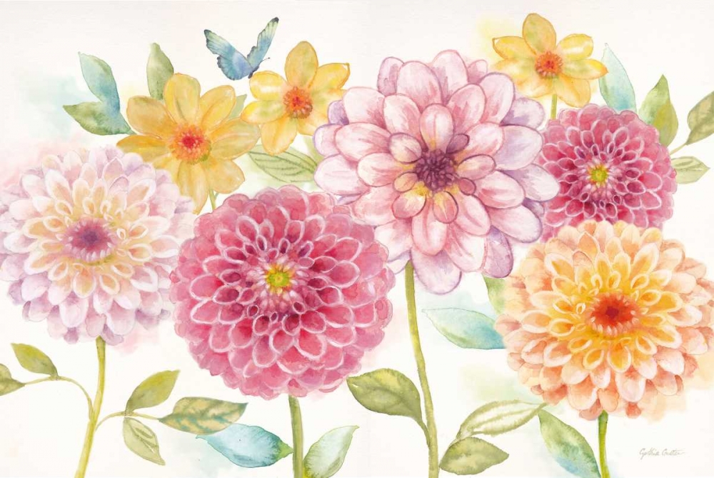 Dahlia Garden Landscape art print by Cynthia Coulter for $57.95 CAD