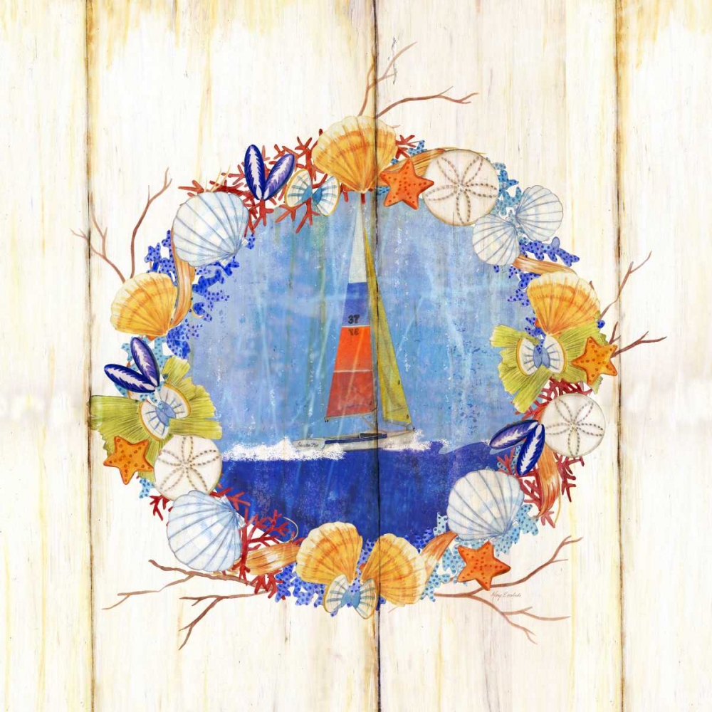 Coastal Sailboat Wreath art print by Mary Escobedo for $57.95 CAD