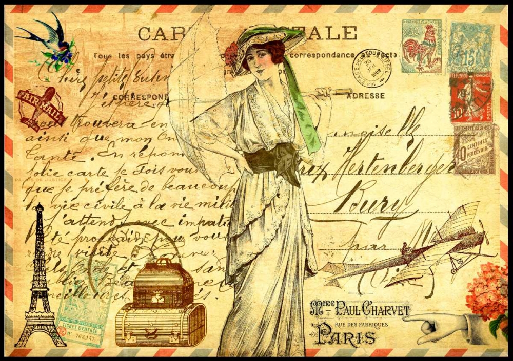 Vintage Paris Postcard Mademoiselle art print by Marion De Lauzun for $57.95 CAD
