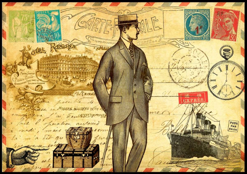 Vintage Paris Postcard Monsieur art print by Marion De Lauzun for $57.95 CAD