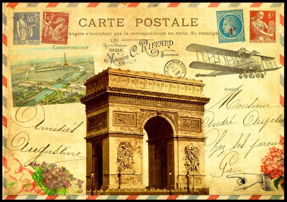 Vintage Paris Postcard Arc de Triomphe art print by Marion De Lauzun for $57.95 CAD