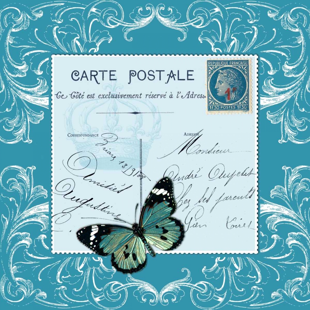 Butterfly Carte Postale Blue art print by Marion De Lauzun for $57.95 CAD