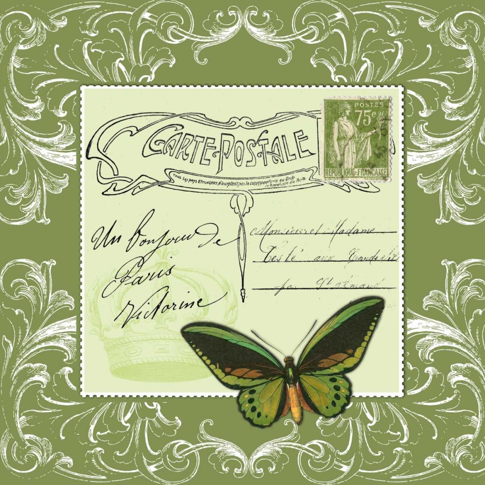 Butterfly Carte Postale Green art print by Marion De Lauzun for $57.95 CAD