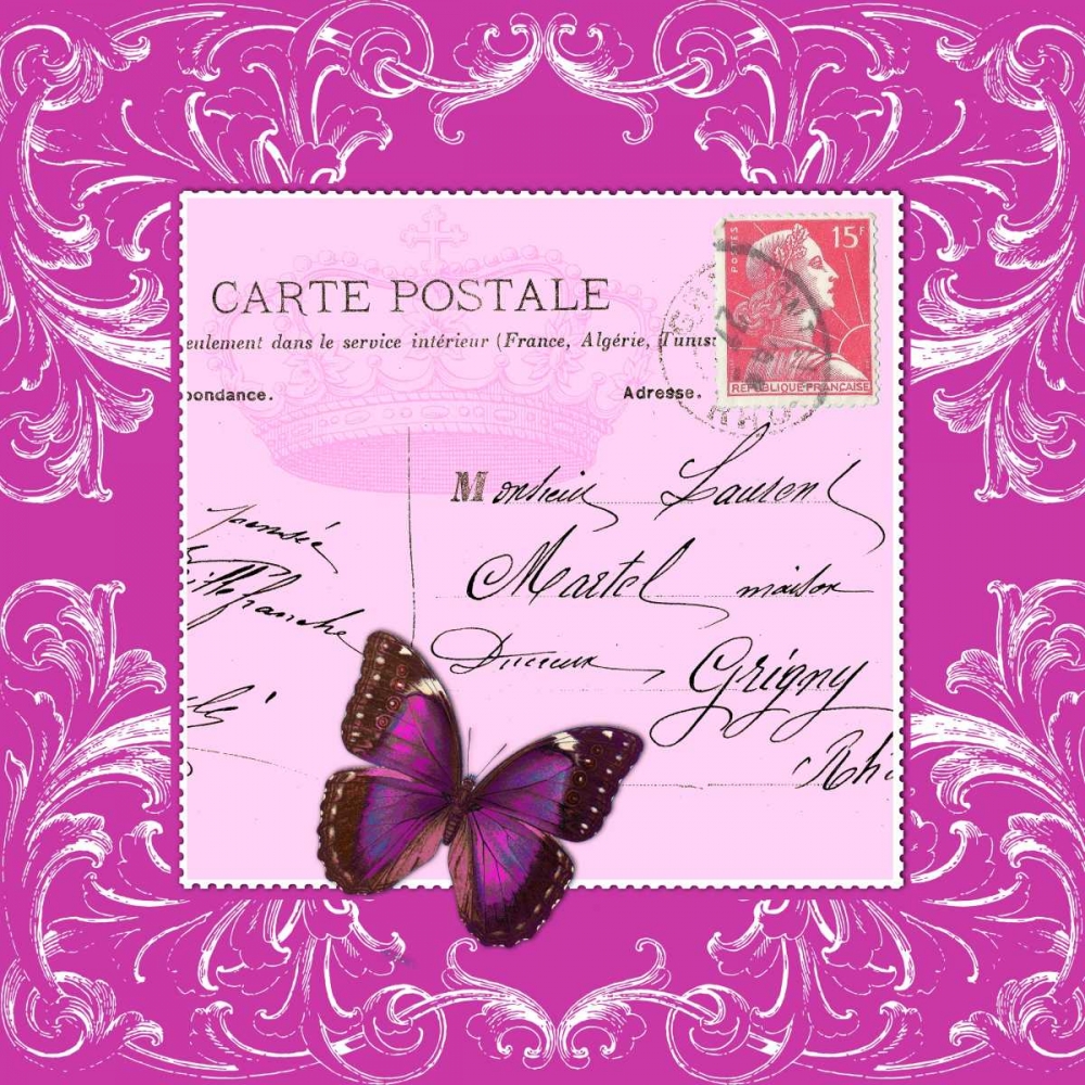 Butterfly Carte Postale Pink art print by Marion De Lauzun for $57.95 CAD