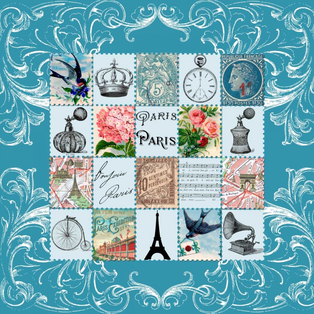 Paris Stamps Grey art print by Marion De Lauzun for $57.95 CAD