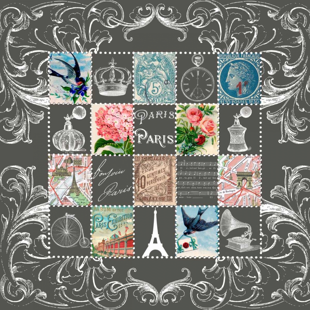 Paris Stamps Blue art print by Marion De Lauzun for $57.95 CAD