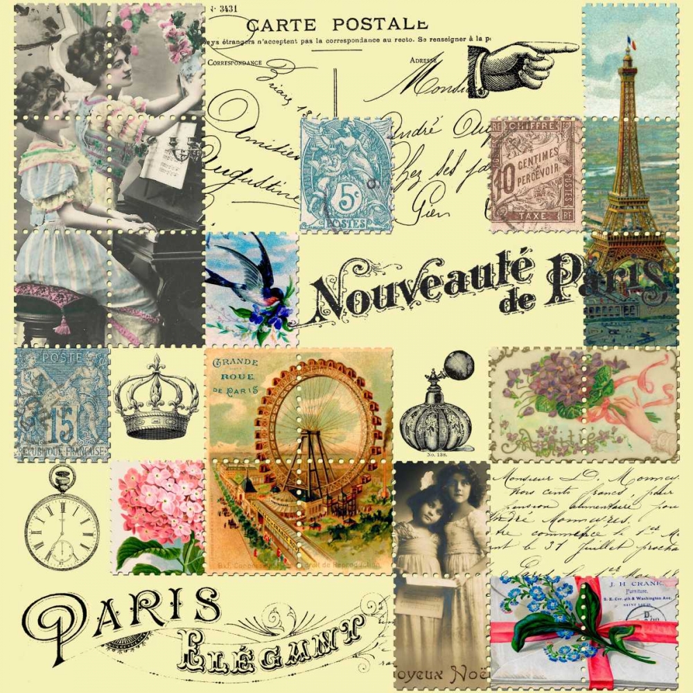 French Stamps Yellow art print by Marion De Lauzun for $57.95 CAD