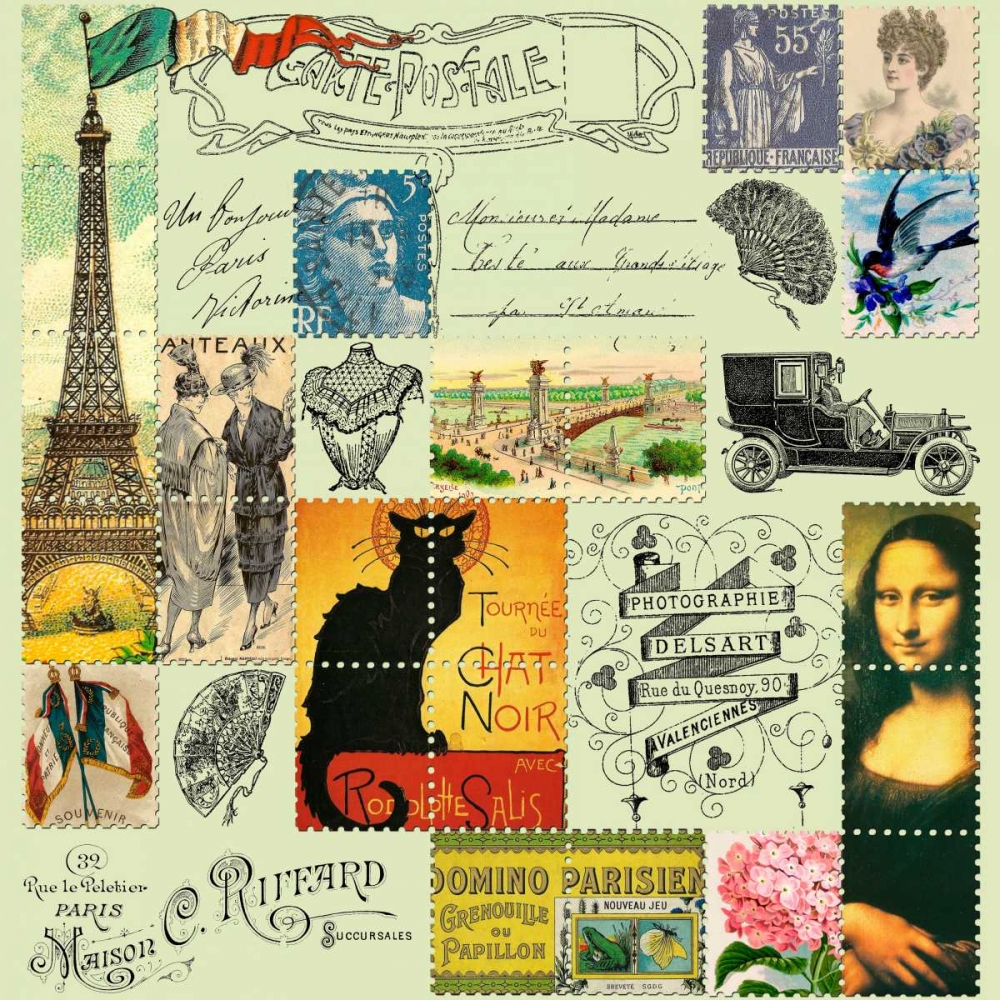 Eiffel Tower Stamps Grey art print by Marion De Lauzun for $57.95 CAD