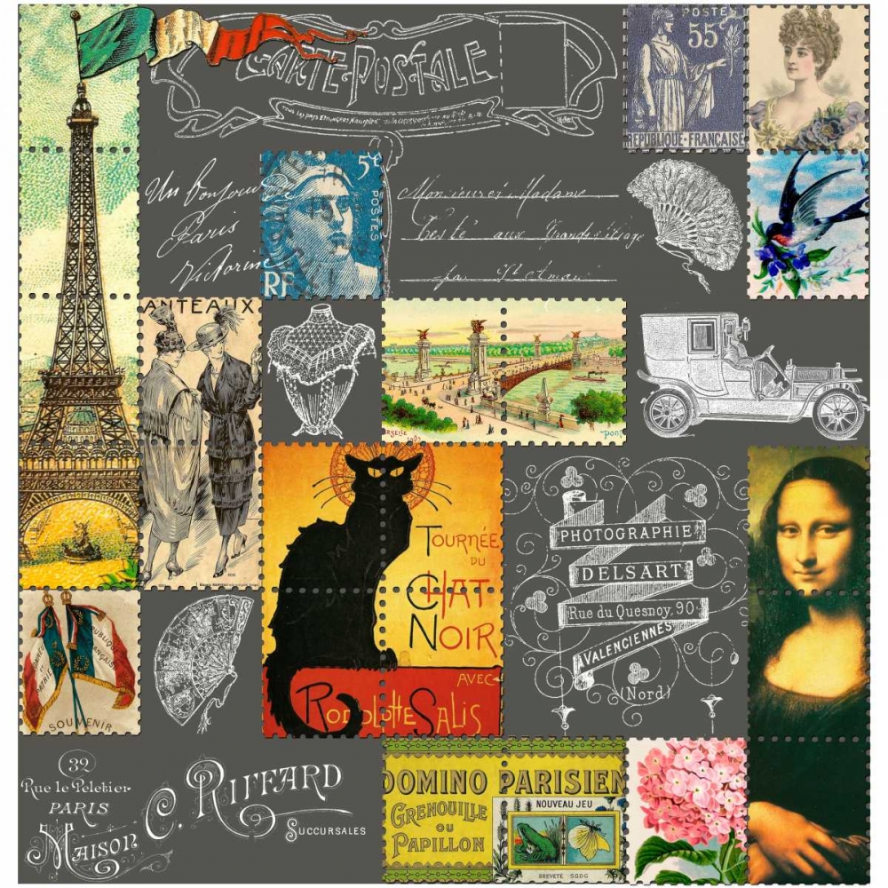 Eiffel Tower Stamps White art print by Marion De Lauzun for $57.95 CAD