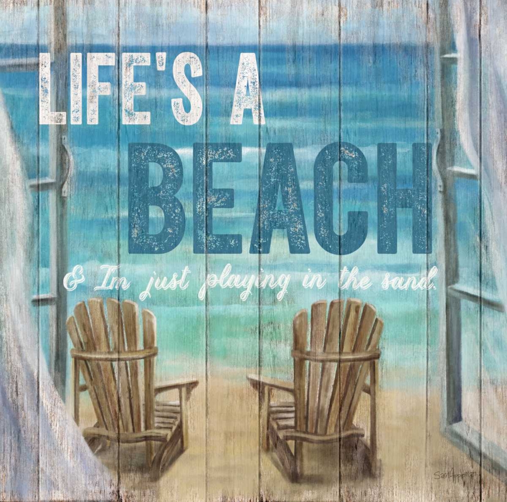 Lifes A Beach Weathered Wood Sign art print by Sam Appleman for $57.95 CAD