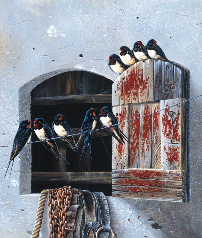 Window with 9 birds art print by Jan Weenink for $57.95 CAD