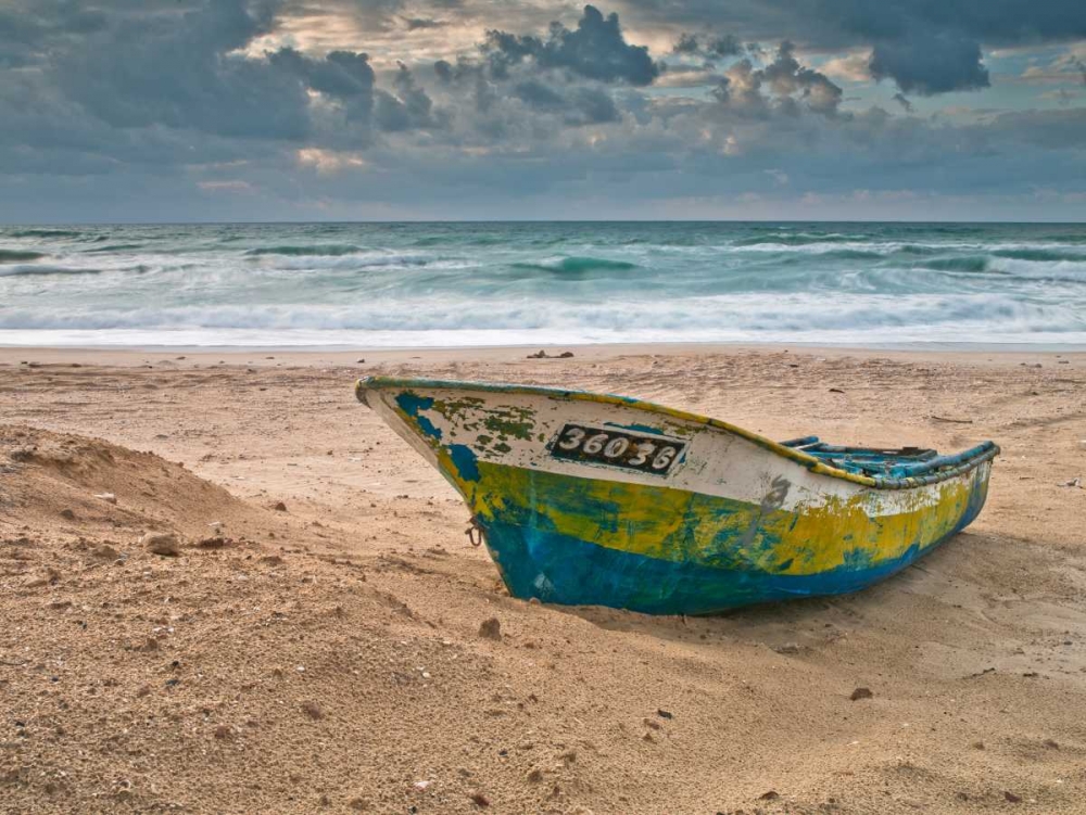 Fishing Boat on the shore, Palmachim Beach, Israel art print by Assaf Frank for $57.95 CAD