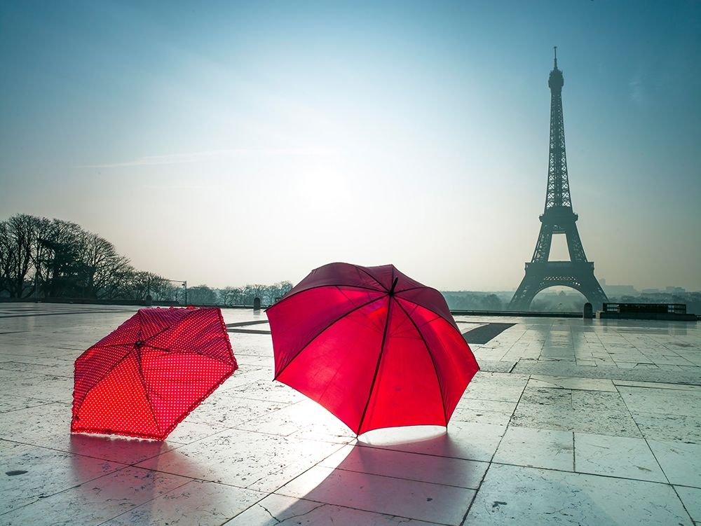 Umbrellas and Eiffel tower art print by Assaf Frank for $57.95 CAD